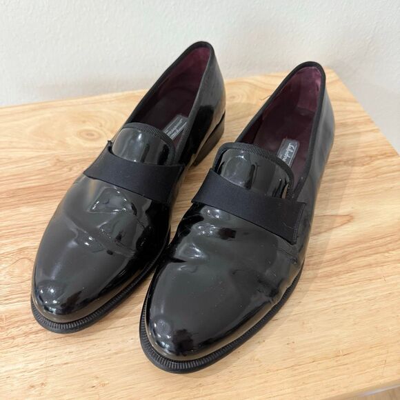 Salvatore Ferragamo Black Patent Leather Antoane Loafer Formal Smoker 8EE Wide - Picture 1 of 13